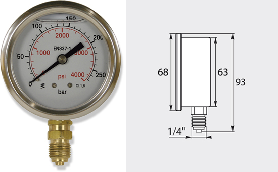 Manomètre 63mm, de 0 à 100 bar entrée verticale