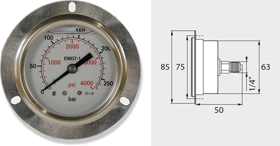 Manomètre 63mm, de 0 à 160 bar entrée verticale