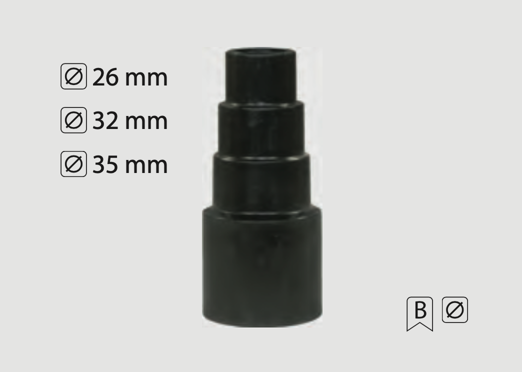 Embout d'aspirateur universel entrée 35 mm - Sortie 32 mm, 26 mm.