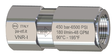 Clapet de anti-retour haute pression, 450 Bar 180 litres / minute