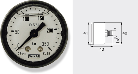 Manomètre 40mm, de 0 à 250 bar entrée latérale