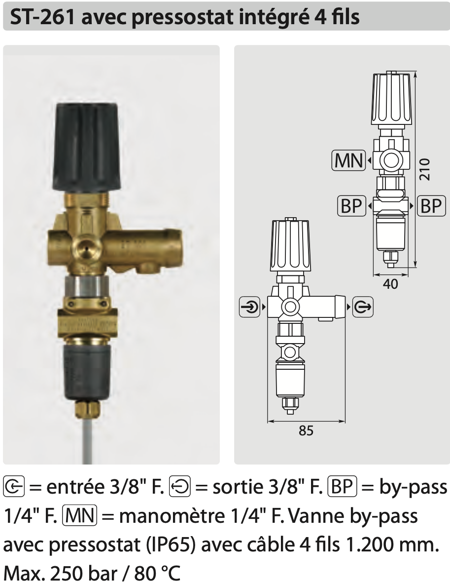 ST-261 Vanne by-pass avec pressostat intégré 4 fils