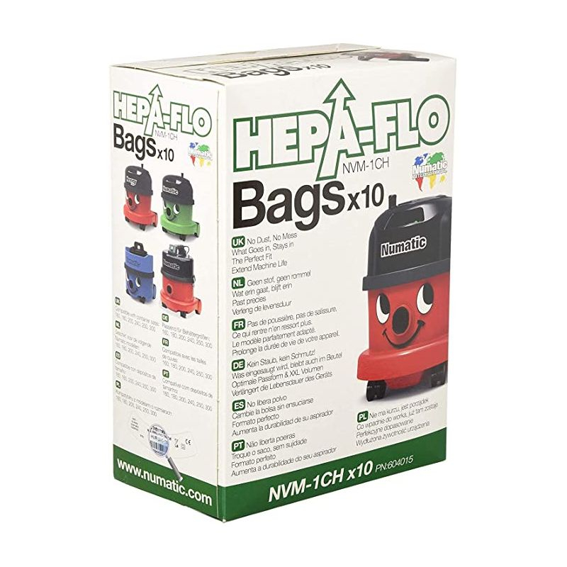 Jeu de 10 Sacs NUMATIC 604015 Henry, Hetty, Henry plus, Hetty plus, Nupro, 9 litres - Numatic 604015